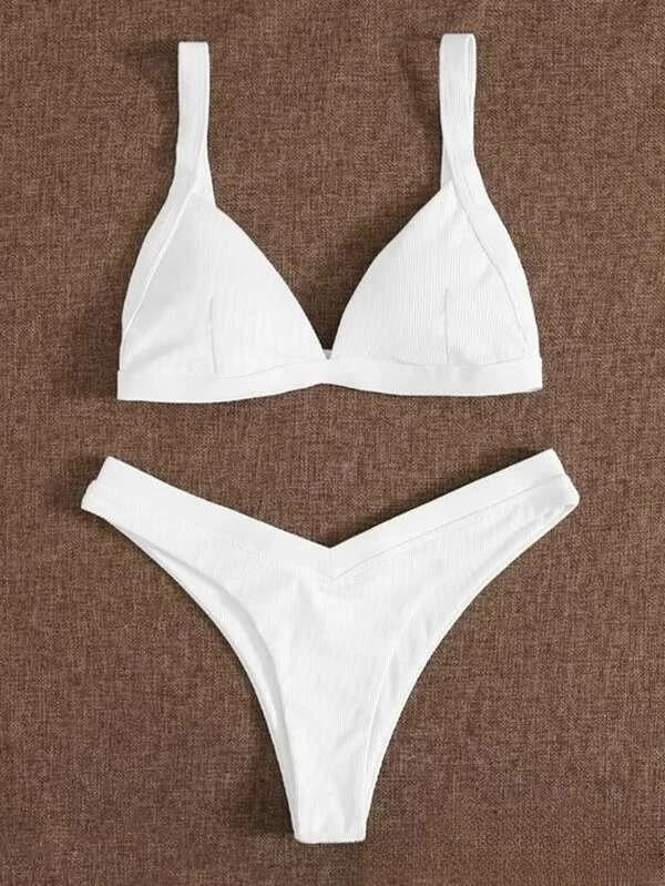 Solid small sunken stripe bikini sets