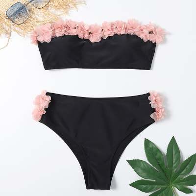 Split tube top pure color lace bikinis