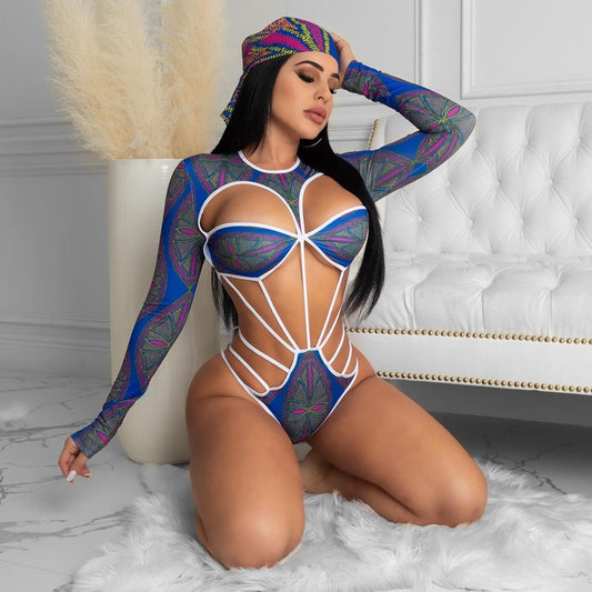 Drawstring one-piece print bikinis
