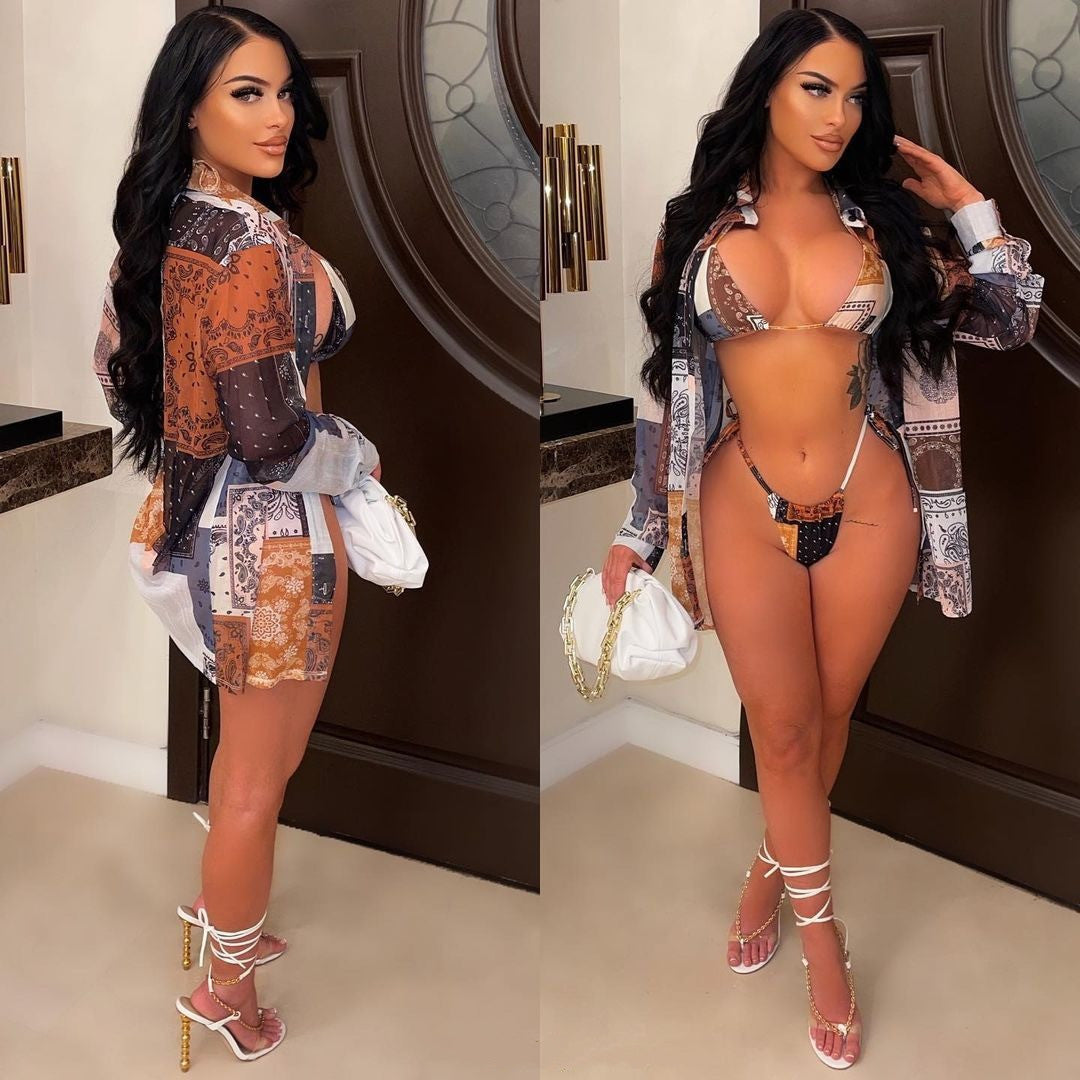 Outdoor sports cape three-piece bikini sets